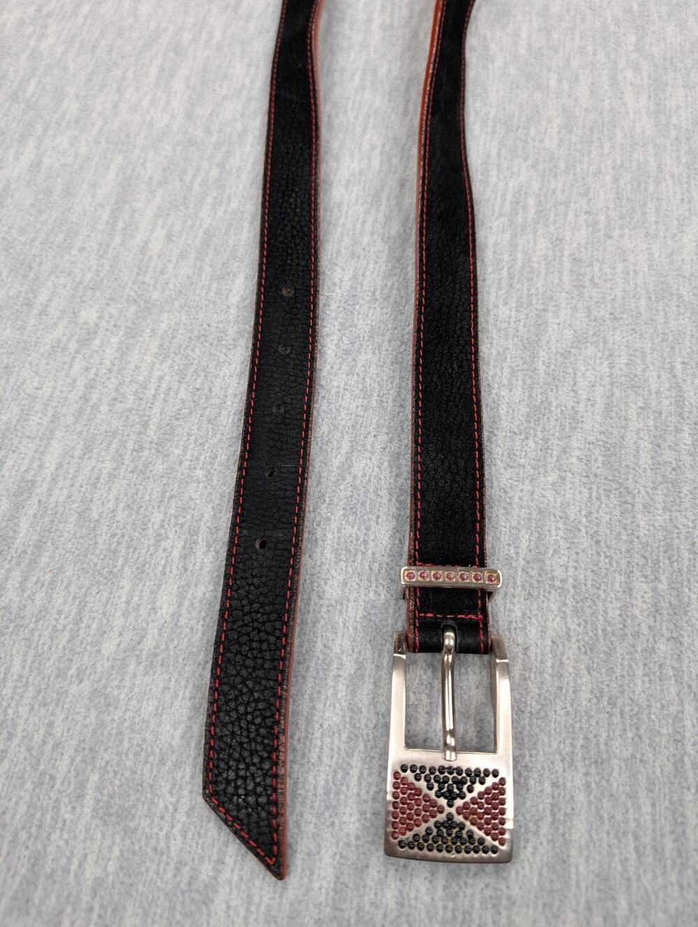 Streets Ahead Belt Womens Large Black Red Leather Crystal Buckle Western
